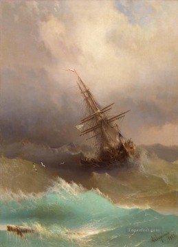 ship in the stormy sea 1887 Romantic Ivan Aivazovsky Russian Oil Paintings